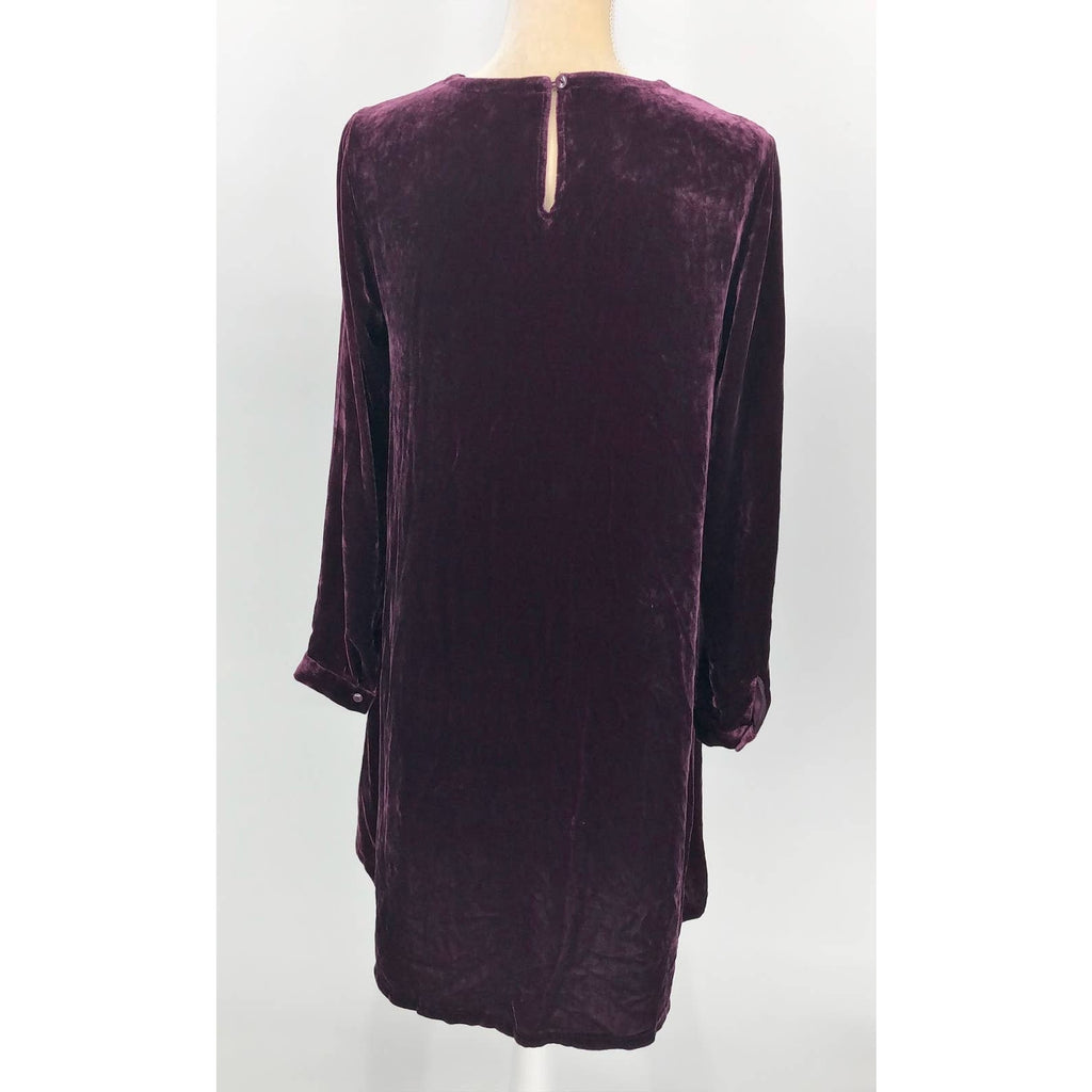 EILEEN FISHER Velvet Mini Shift Dress XXS Purple Plum Long Sleeve NWOT $348
