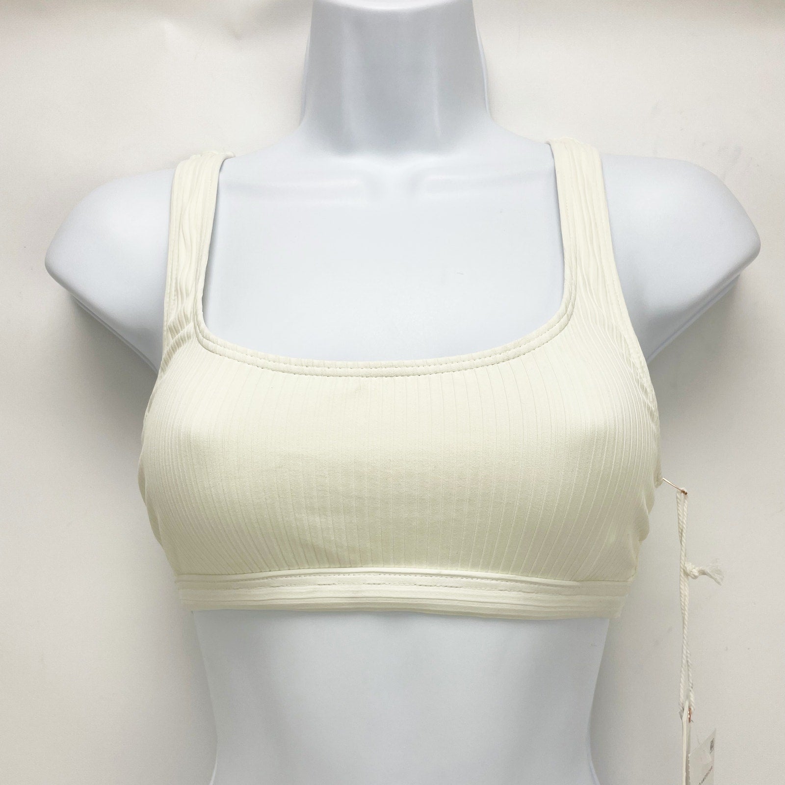 Good American Rib Scoop Neck Bikini Top Sz 6 3XL Ivory White Swim Wide Strap NWT