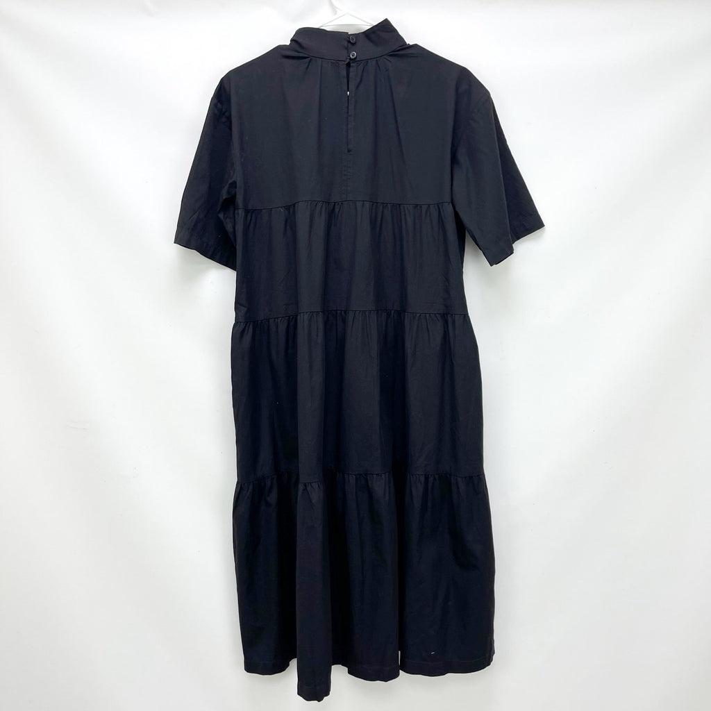 Everlane Womens Tiered Mock Neck Dress XS Black Short Sleeve Prairie Cotton NWT