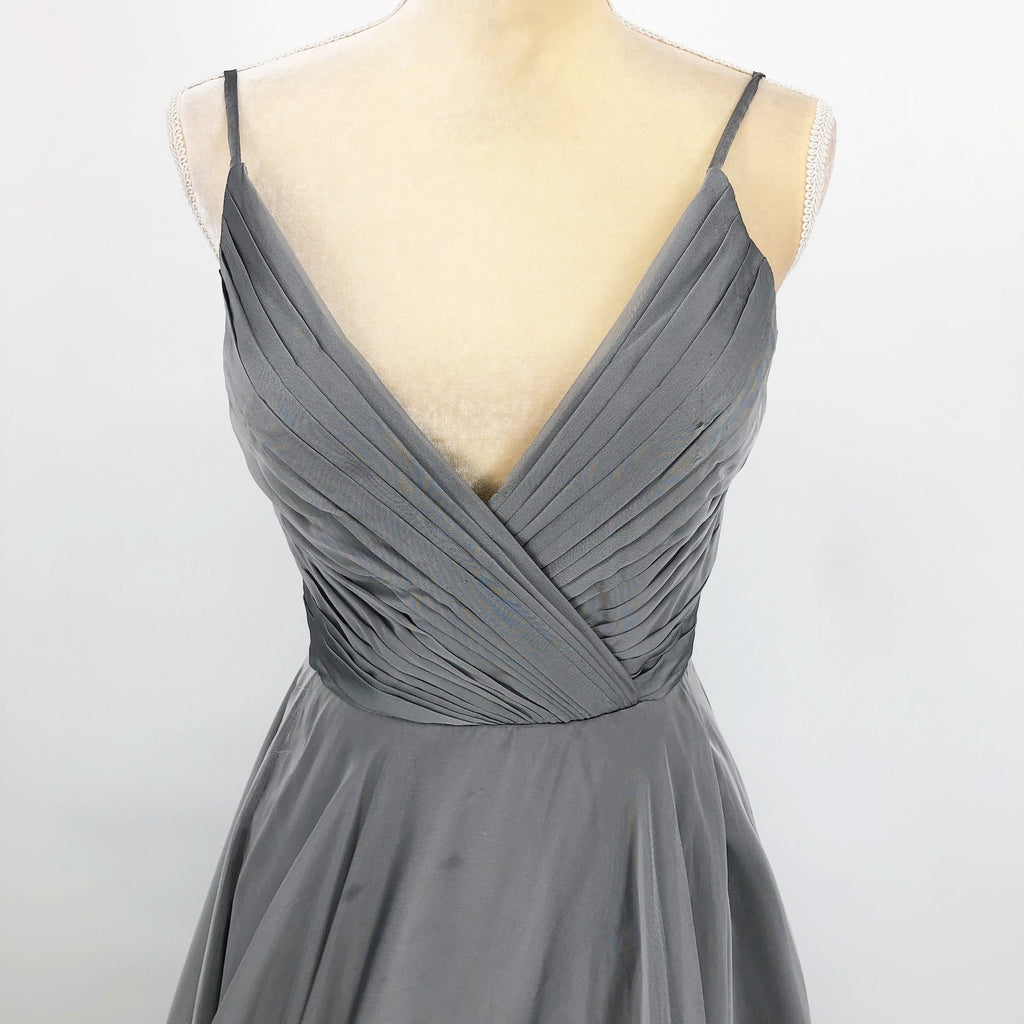 La Femme Womens Chiffon A Line Prom Dress 2 Silver Pleated Formal NWT FLAWS