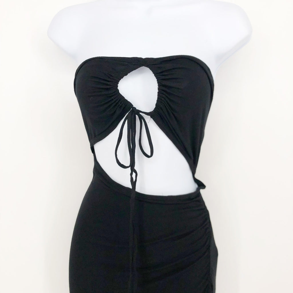 ASOS DESIGN Women's Cut Out High Slit Ruched Strapless Dress Black Size 8
