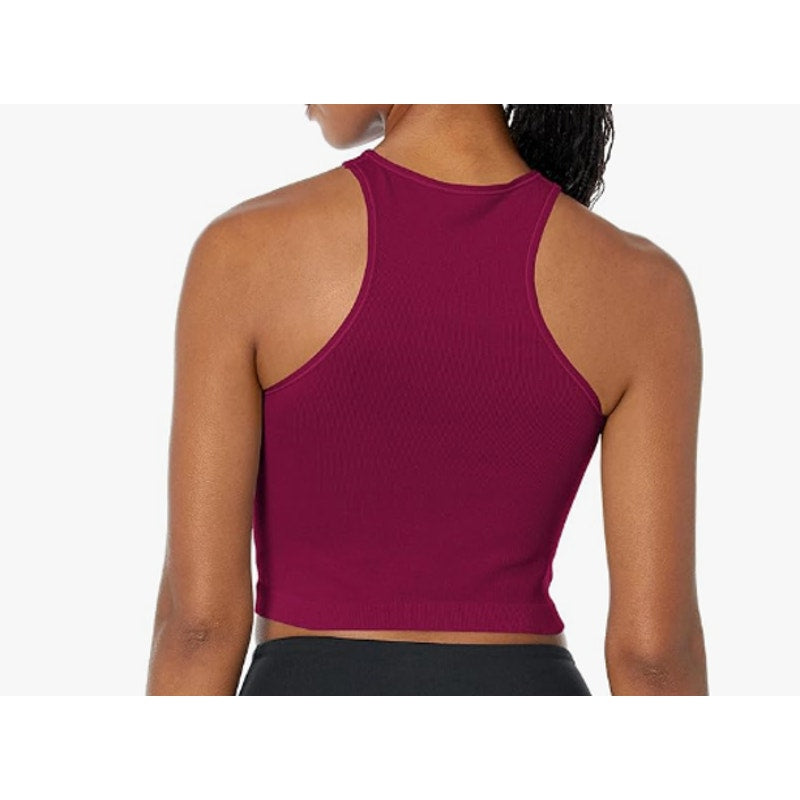 CALVIN KLEIN Women's Performance Ribbed Crop Top Large Red Maroon Racerback NWT