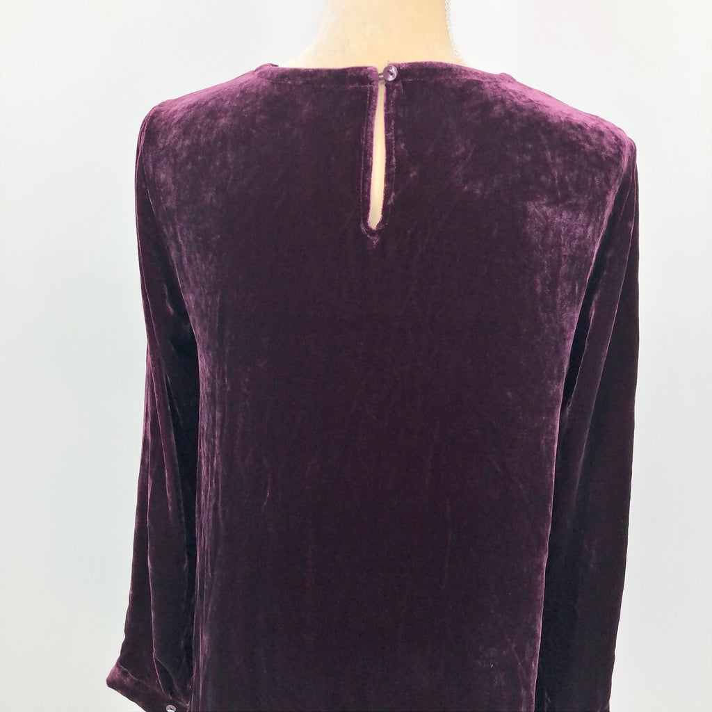 EILEEN FISHER Velvet Mini Shift Dress XXS Purple Plum Long Sleeve NWOT $348