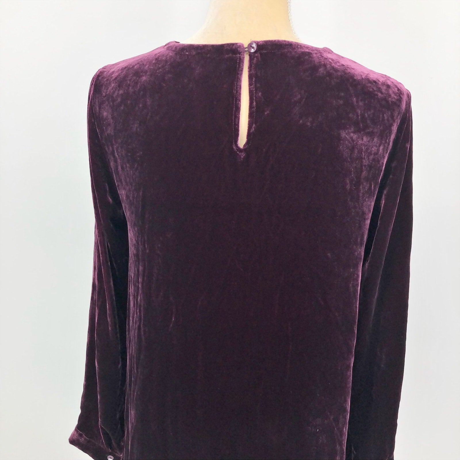 EILEEN FISHER Velvet Mini Shift Dress XXS Purple Plum Long Sleeve NWOT $348