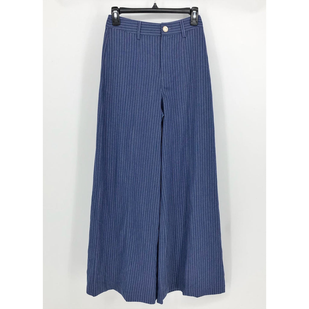 Royalty By Maluma Womens Wide Leg Pants SIZE 2 Blue High Rise Pinstriped NWT