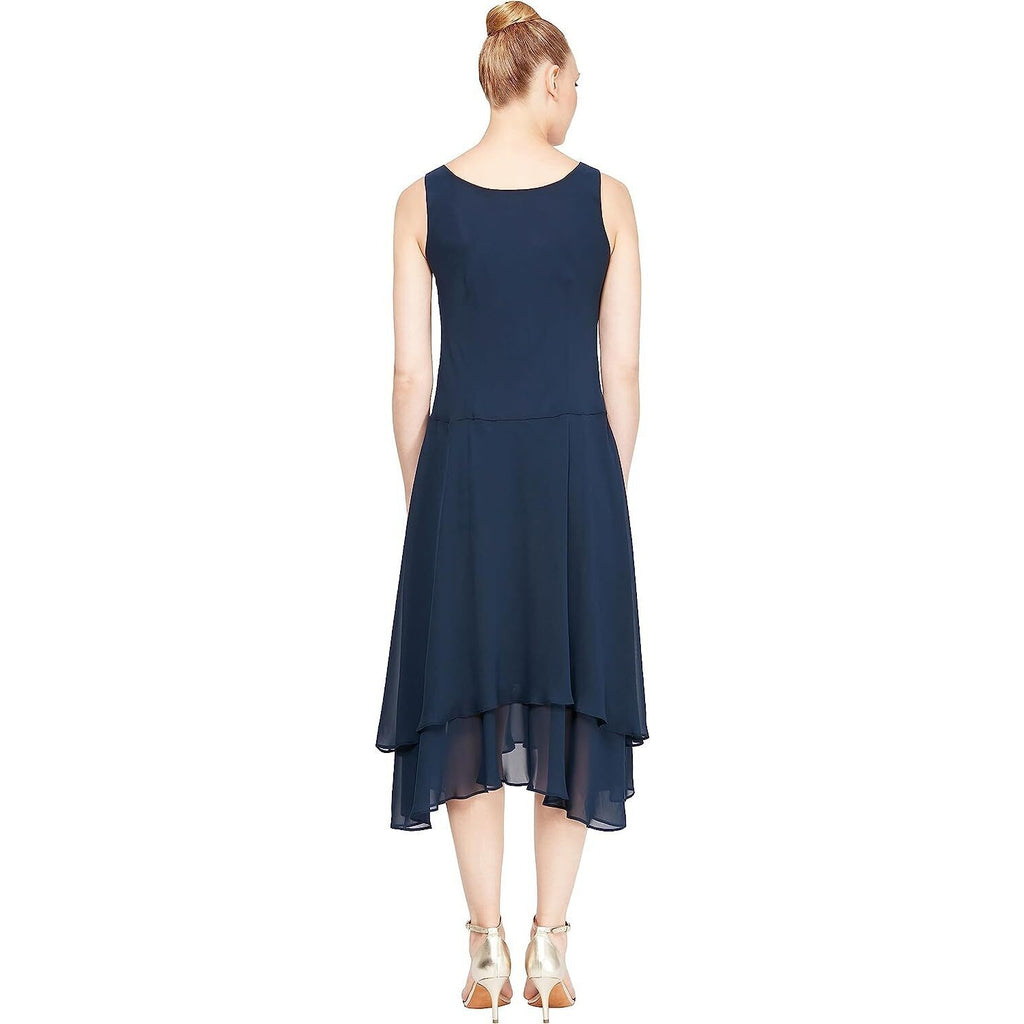 SL Fashions 116184 Midi Dress 10 Navy Blue Embellished Cocktail Sleeveless NWOT