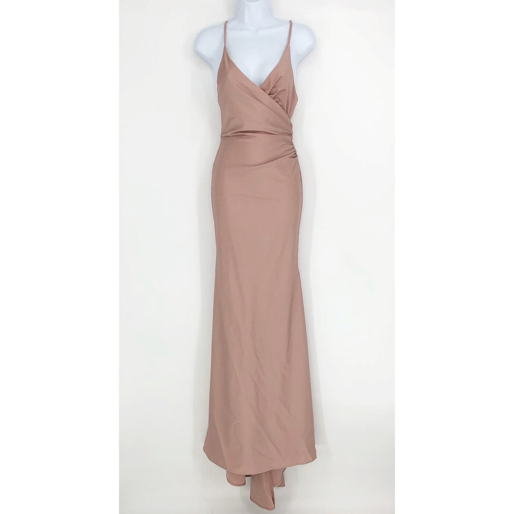 LA FEMME 29848 Jersey Long Gown 0 Pink Mauve Faux Wrap V Neck Prom Dress NWT