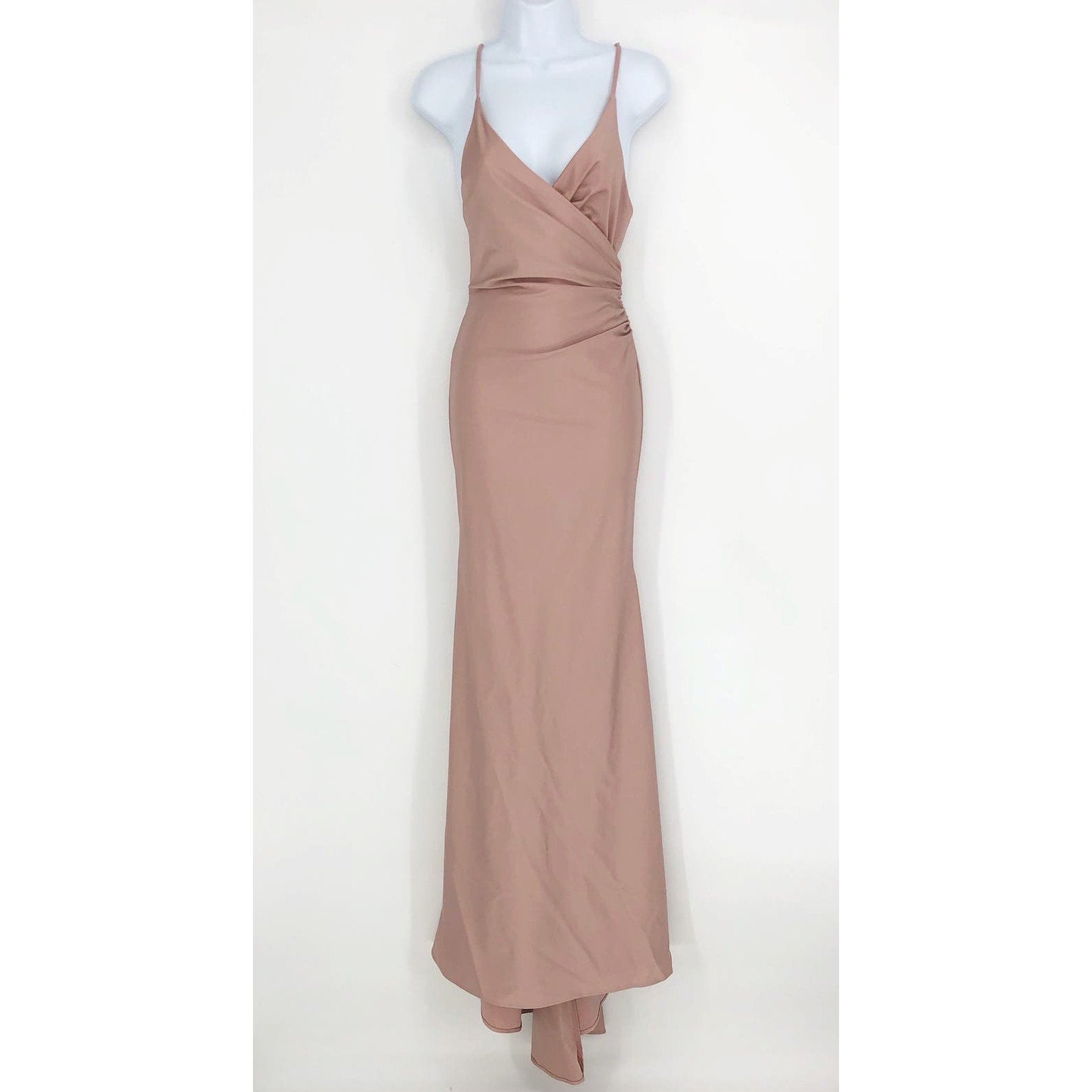 LA FEMME 29848 Jersey Long Gown 0 Pink Mauve Faux Wrap V Neck Prom Dress NWT