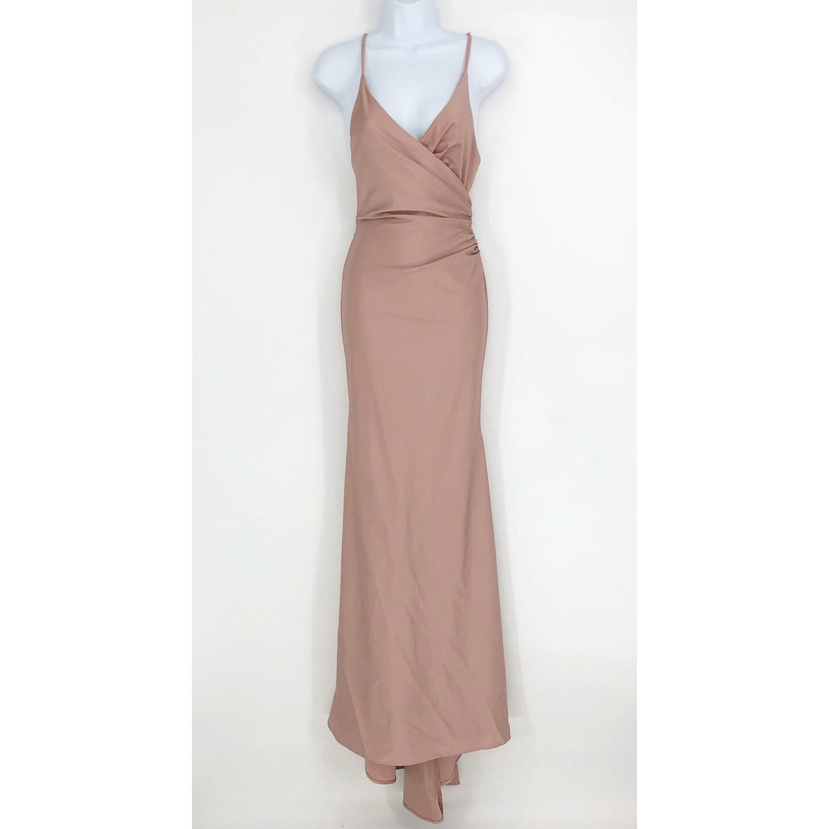 LA FEMME 29848 Jersey Long Gown 0 Pink Mauve Faux Wrap V Neck Prom Dress NWT