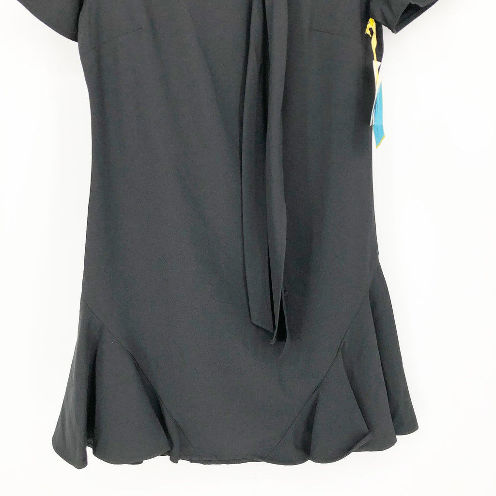 Cece Womens Bow Neck Mini Dress 4 Black Short Sleeve Fit & Flare Cocktail NWT