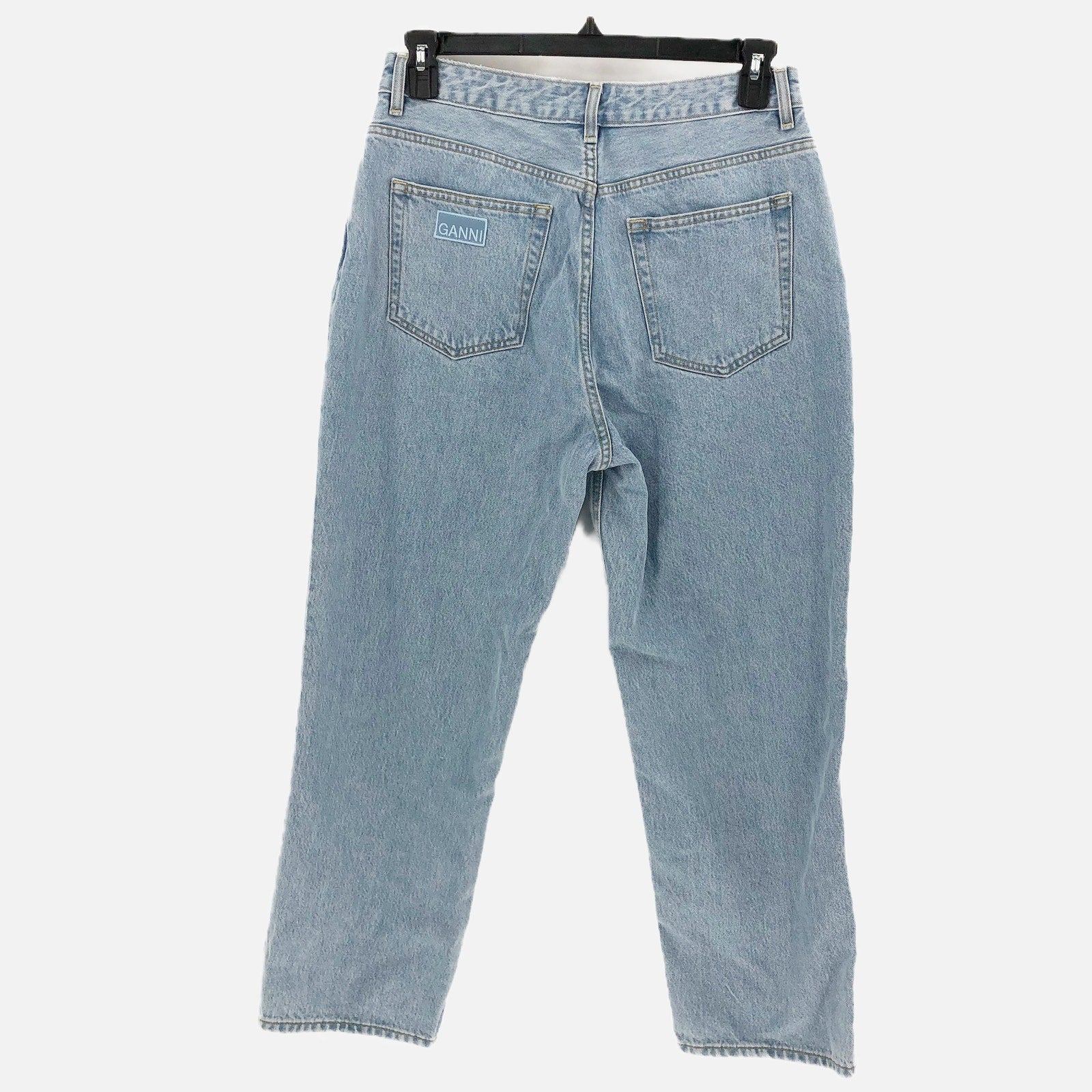GANNI Womens Misy Cropped Jeans 32 US 14 Light Blue Rigid Denim High Rise NWOT