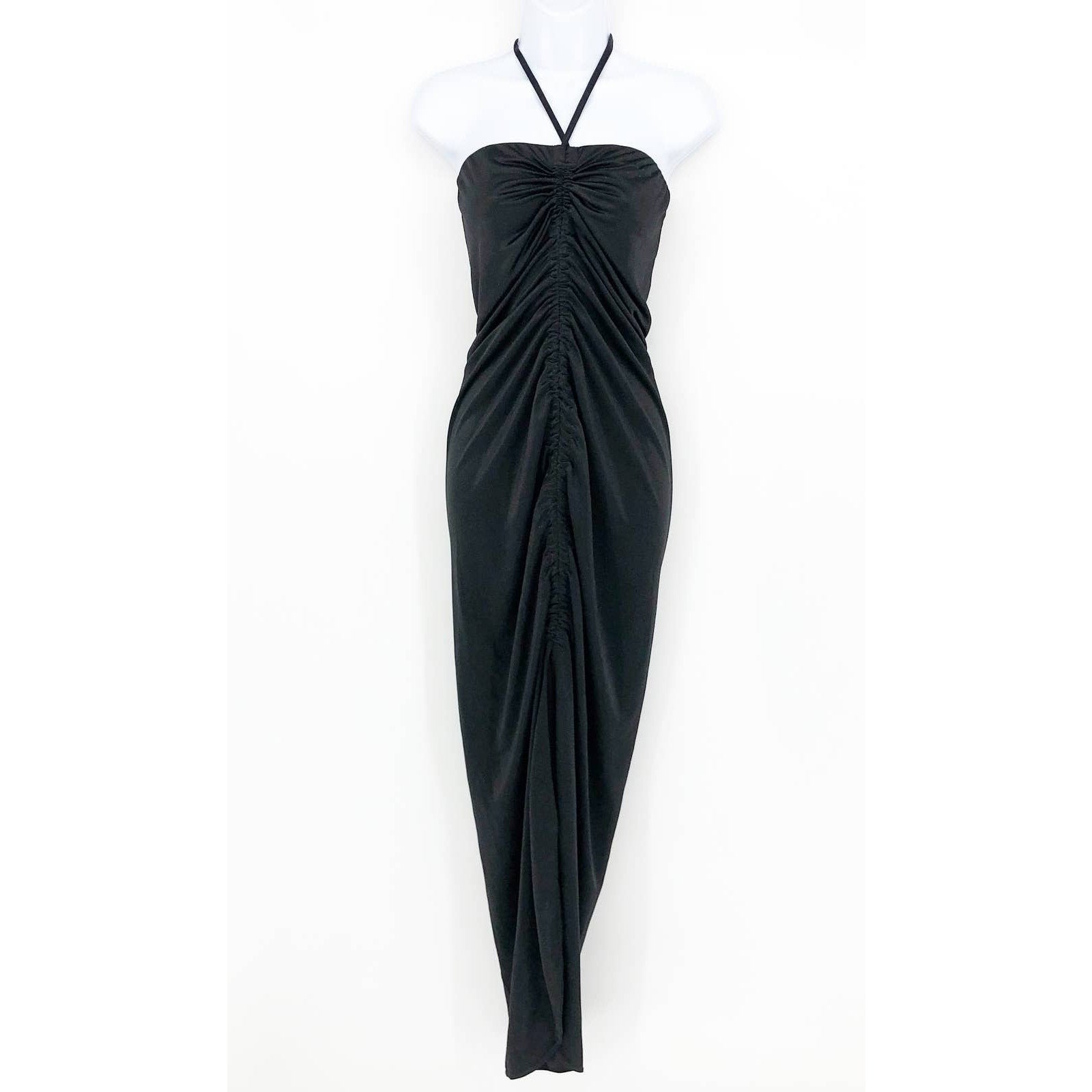 TOPSHOP Women's Bandeau Ruched Halter Midi Dress Black Size 4 Front Vent Slit