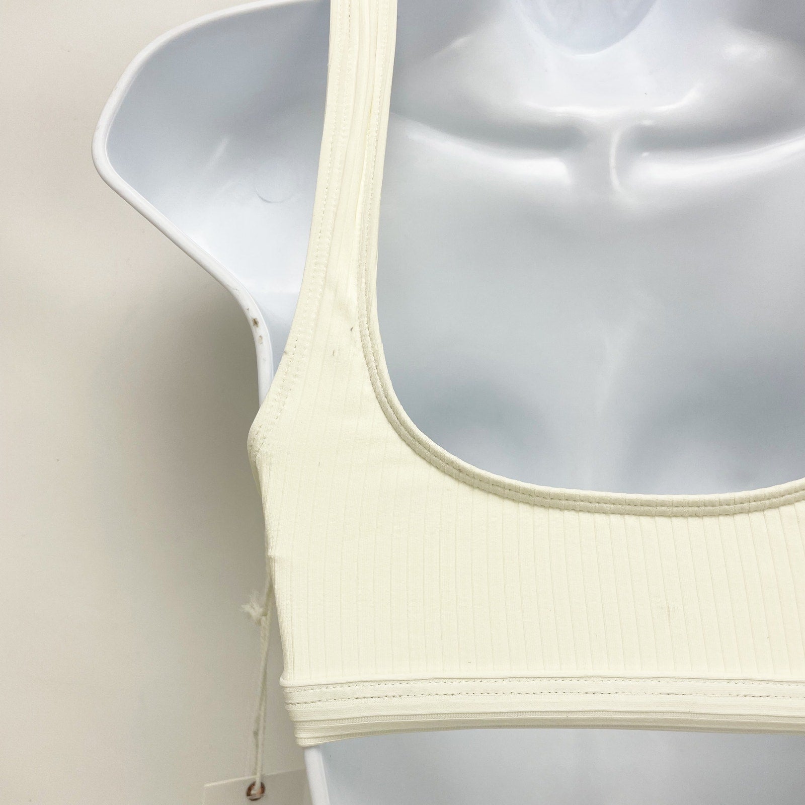 Good American Rib Scoop Neck Bikini Top Sz 6 3XL Ivory White Swim Wide Strap NWT