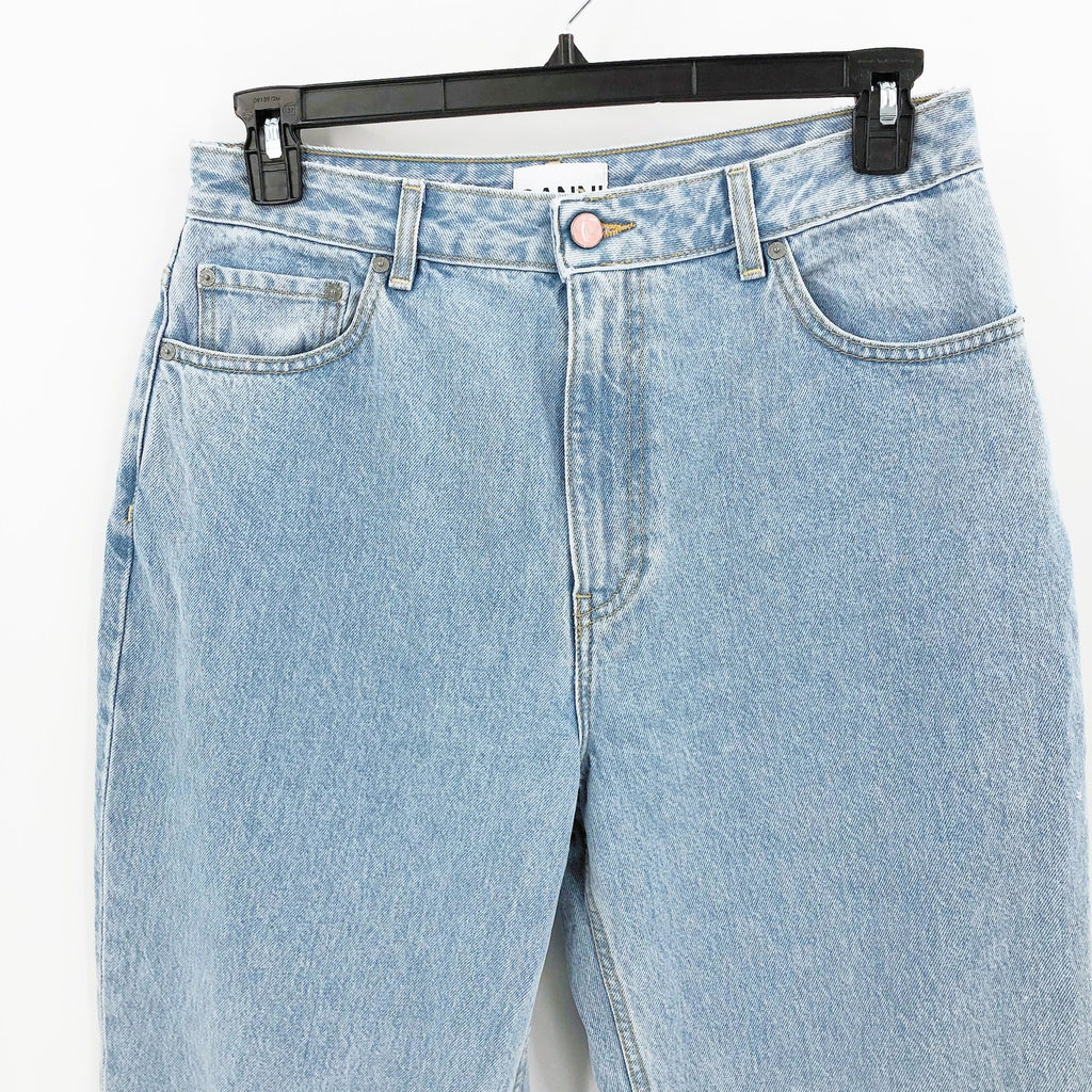 GANNI Womens Misy Cropped Jeans 32 US 14 Light Blue Rigid Denim High Rise NWOT