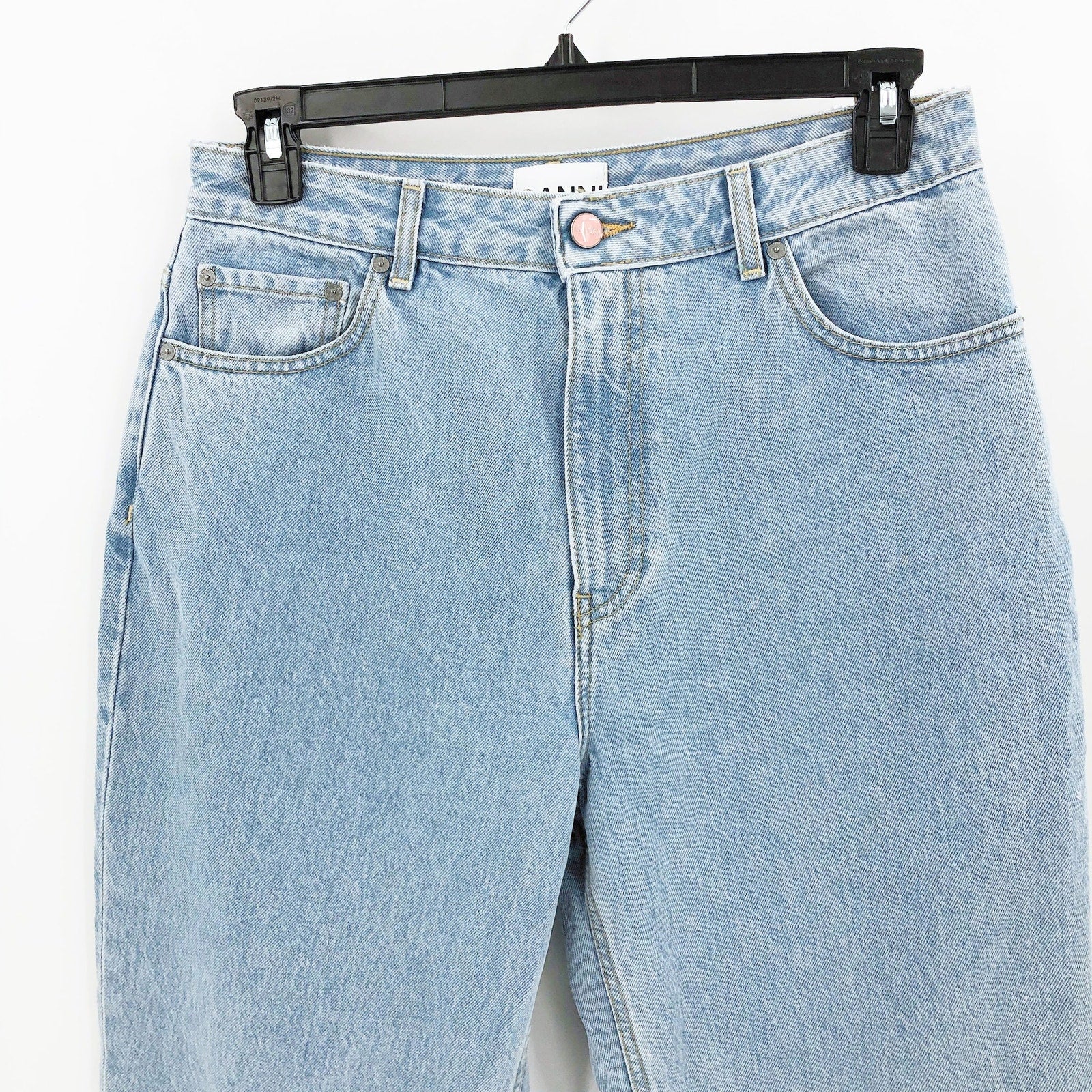 GANNI Womens Misy Cropped Jeans 32 US 14 Light Blue Rigid Denim High Rise NWOT