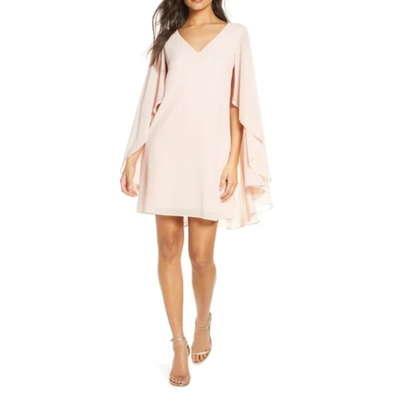 VINCE CAMUTO Women Capelet Shift Dress Size 2 Pink Blush Chiffon LS NWOT