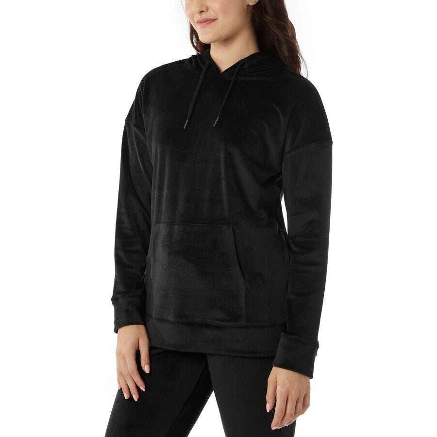 32 Degress Heat Womens Velour Hoodie Medium Black Pullover Pouch Pocket NWT