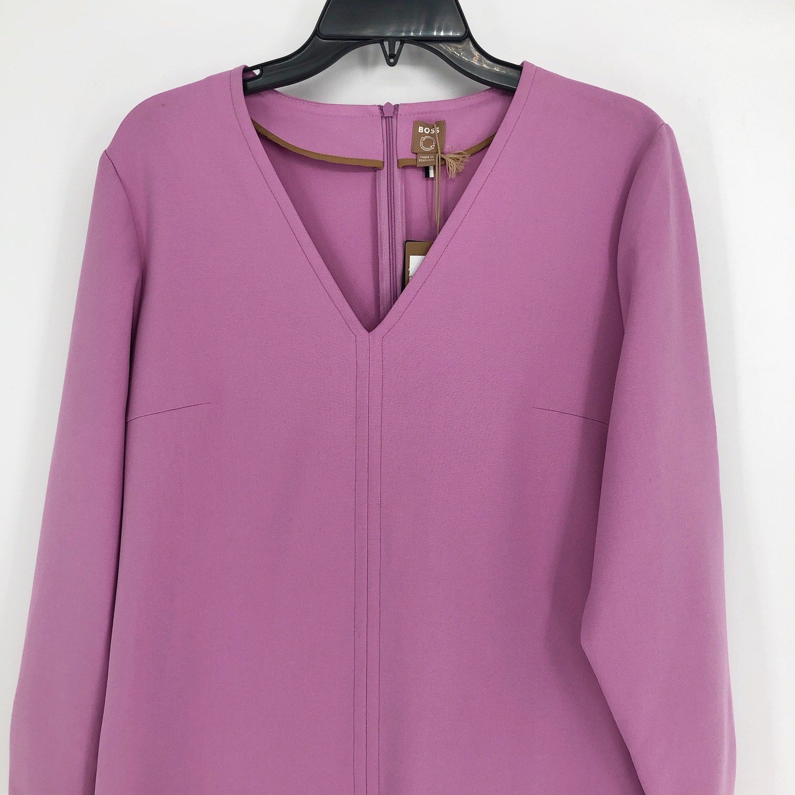 HUGO BOSS Womens Ditama A-Line Dress US 6 Blossom Purple Long Sleeve V Neck NWT