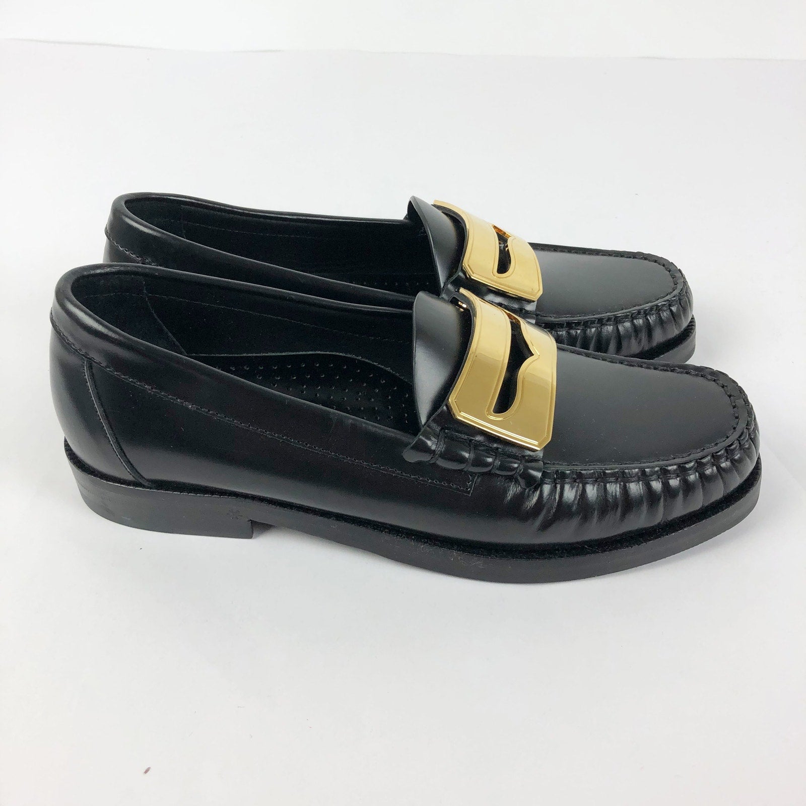 Buscemi Womens Town Loafers EU 35 US 5 Black Leather Gold Made in Italy NWOB