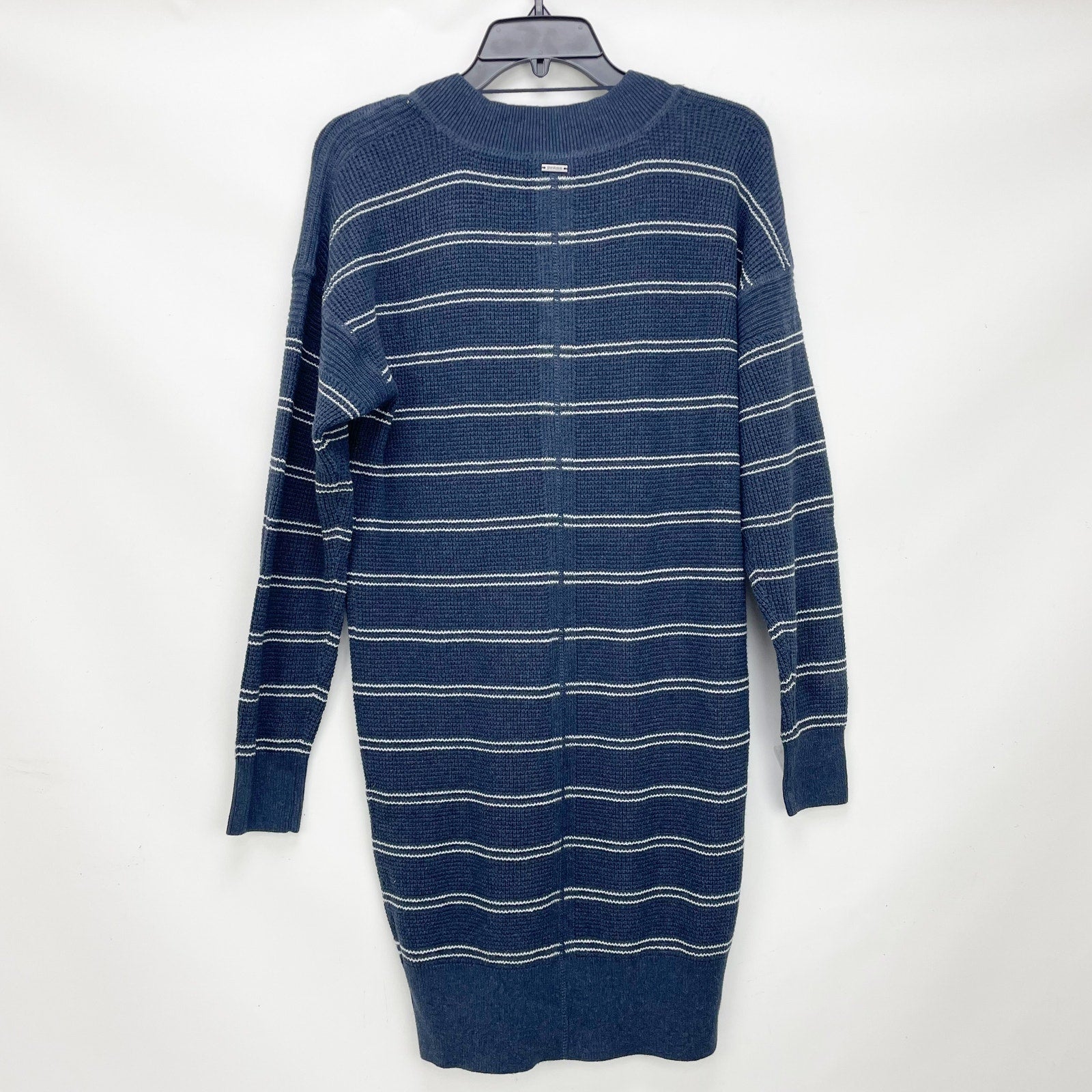 prAna Womens Milani Henley Dress Medium Nautical Stripe Blue Waffle Knit NWT