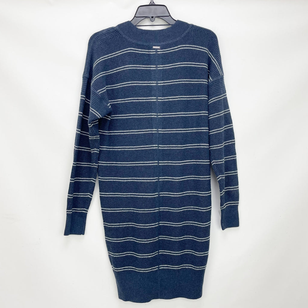 prAna Womens Milani Henley Dress Medium Nautical Stripe Blue Waffle Knit NWT