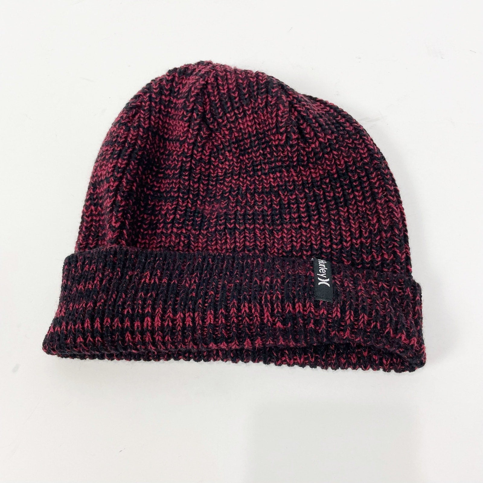 Hurley Mens Max Cuff 2.0 Beanie Hat Red Black Knit NWT
