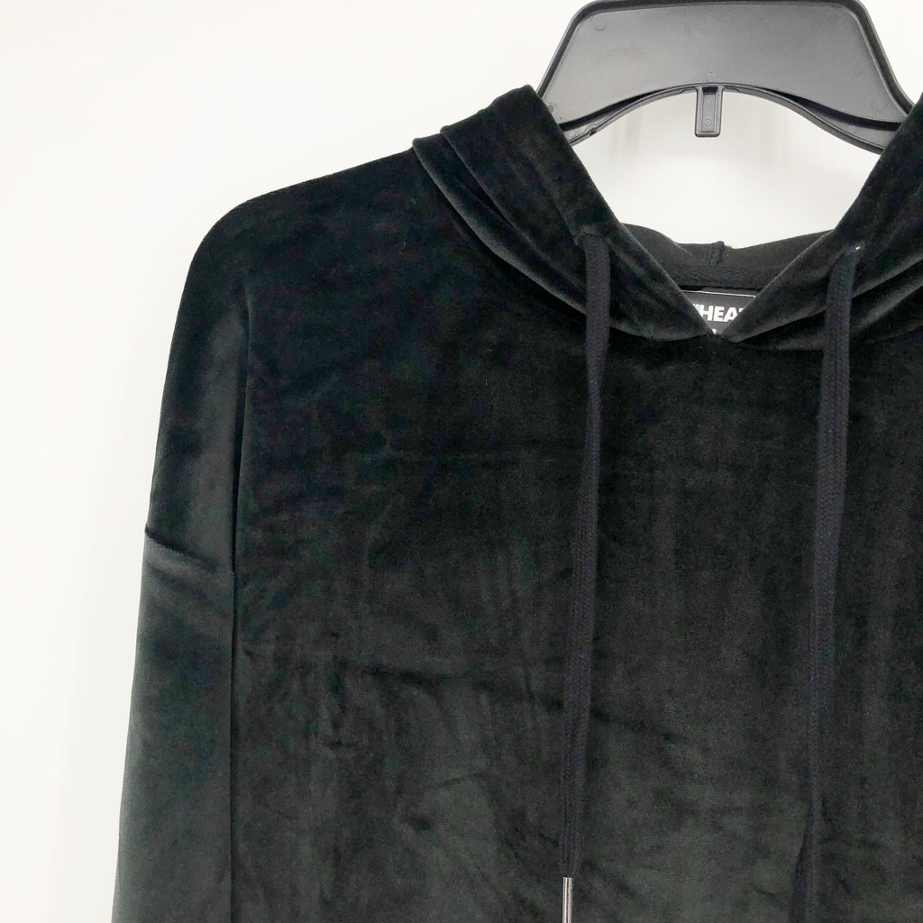 32 Degress Heat Womens Velour Hoodie Medium Black Pullover Pouch Pocket NWT
