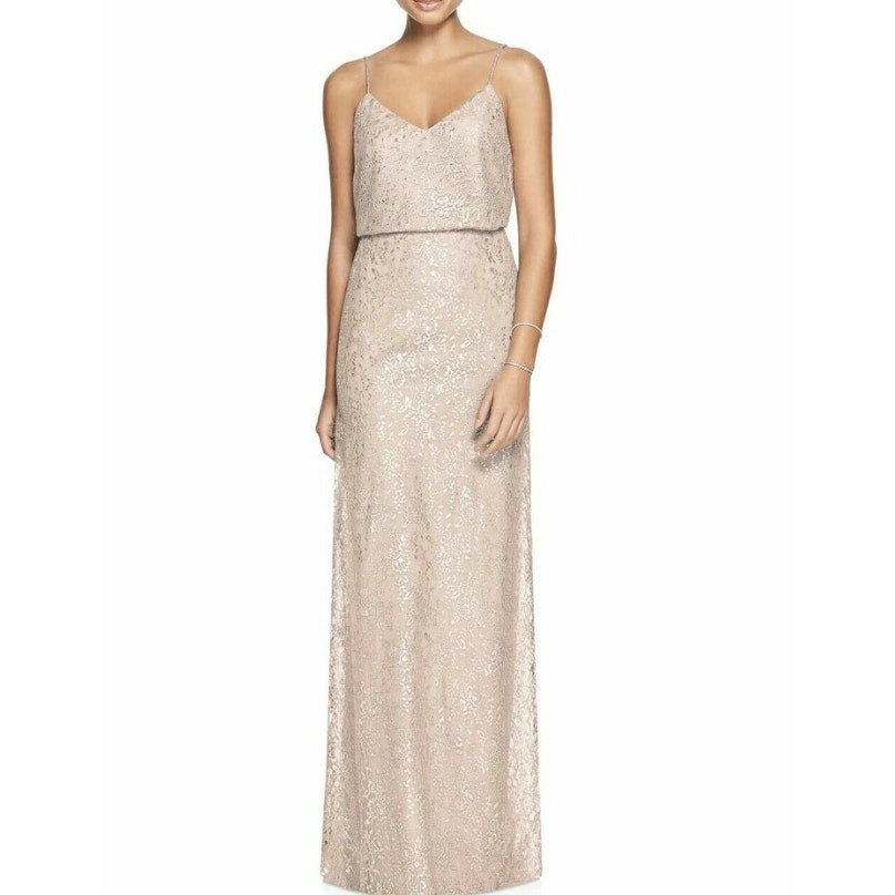AFTER SIX Rococo Lace Sequin Two-Piece Gown Size 4 Champagne Silver Lace NWT