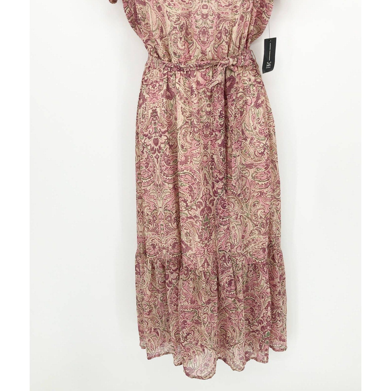 I.N.C. INTERNATIONAL CONCEPTS Midi Dress 4 Pink Blush Combo Paisley Tiered NWT