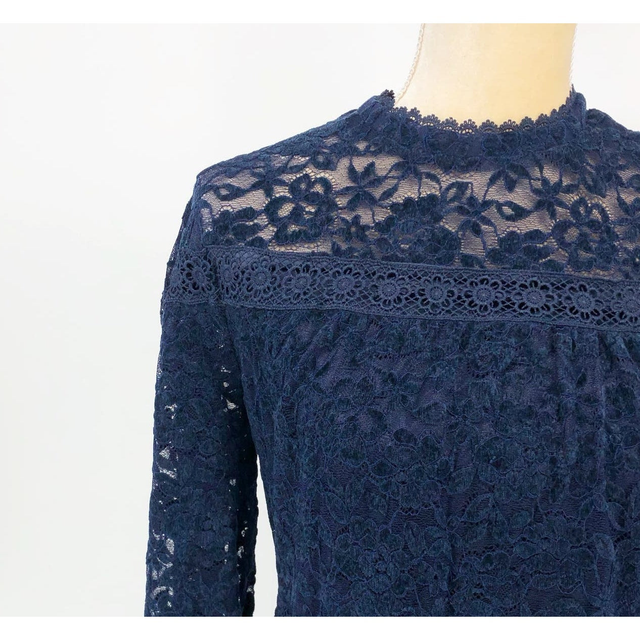 Tahari ASL Womens Chenile Lace Dress SIZE 4 Blue Long Sleeve Mock Neck NWT