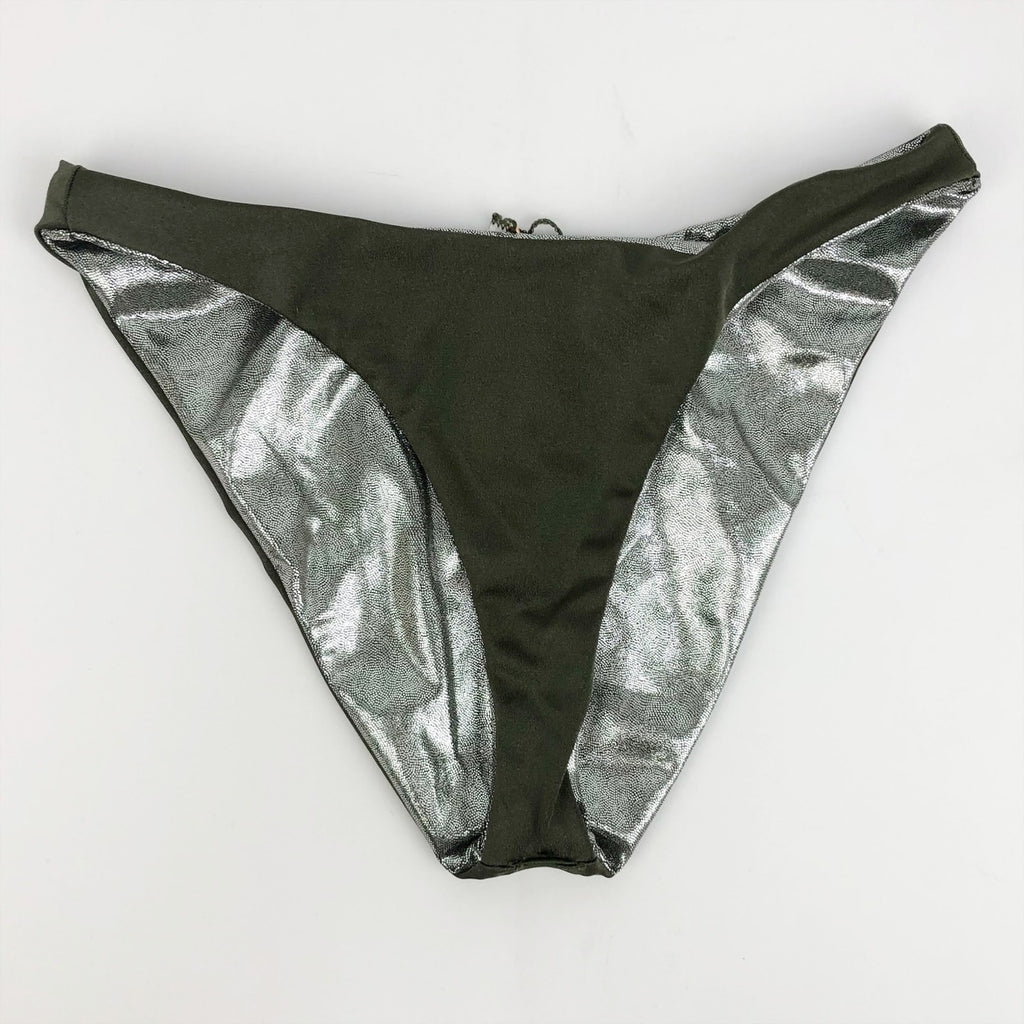 Good American Better Bikini Bottom Sz 4 XL Metallic Silver Green Reversible NWT
