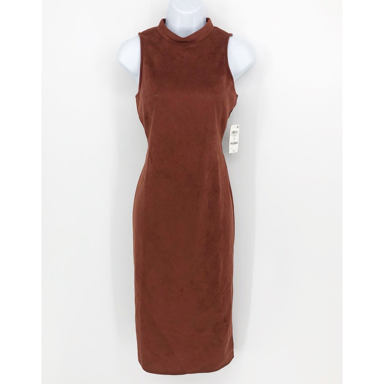 INC International Concepts Midi Dress SIZE 2 Brown Faux Suede Sleeveless NWT