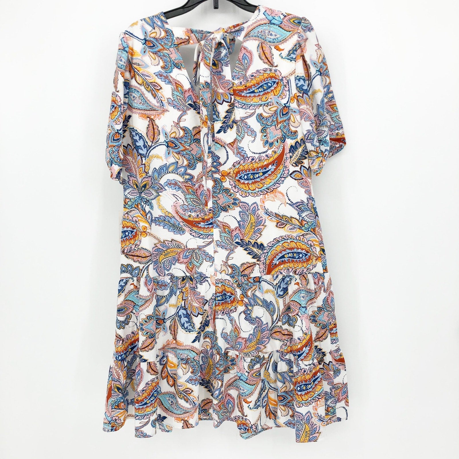 INC International Concepts Womens Paisley Dress XS White Multicolor Vneck NWT