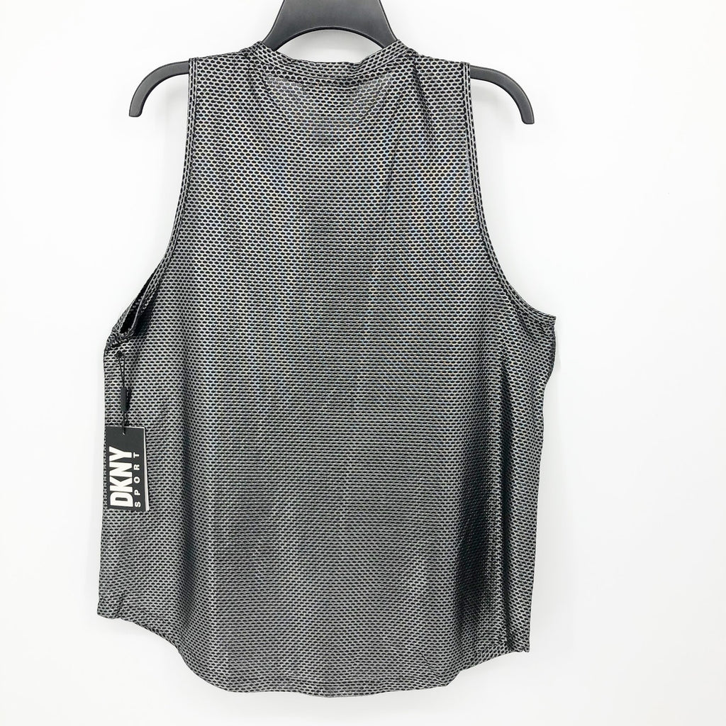 DKNY Sport Womens Honeycomb Mesh Sleeveless Top Large Silver Black NWT