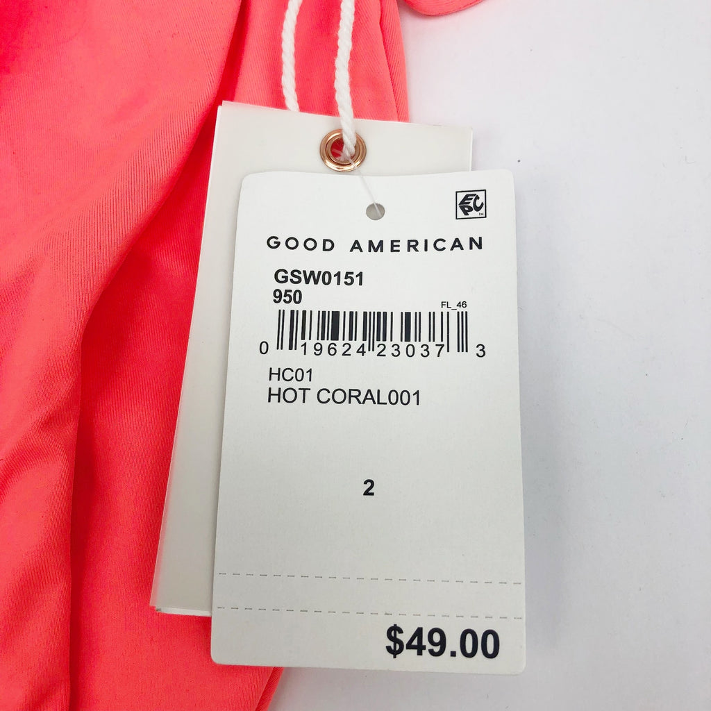 Good American Tiny Ties Bikini Bottoms 2 Medium Swimwear Matte Hot Coral NWT