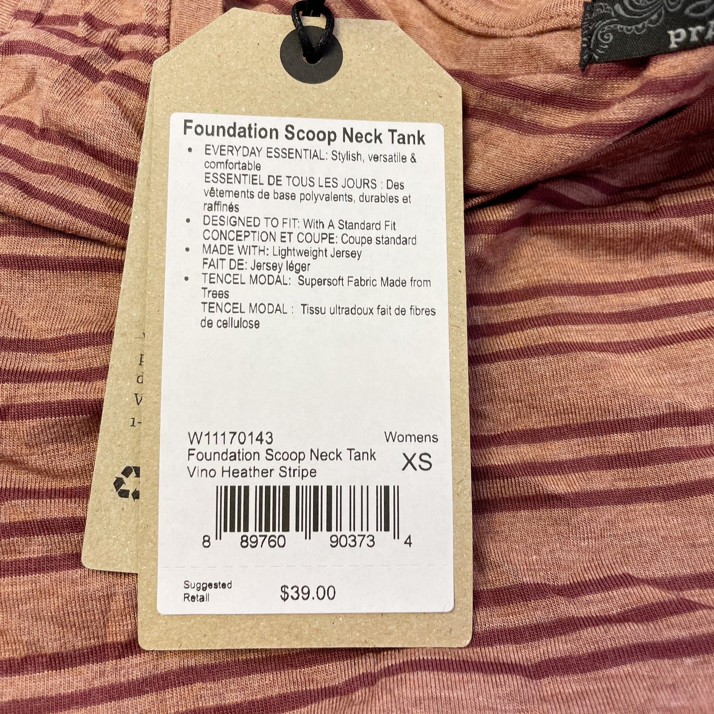 prAna Womens Foundation Tank Top XS Orange Red Scoop Neck Stripe