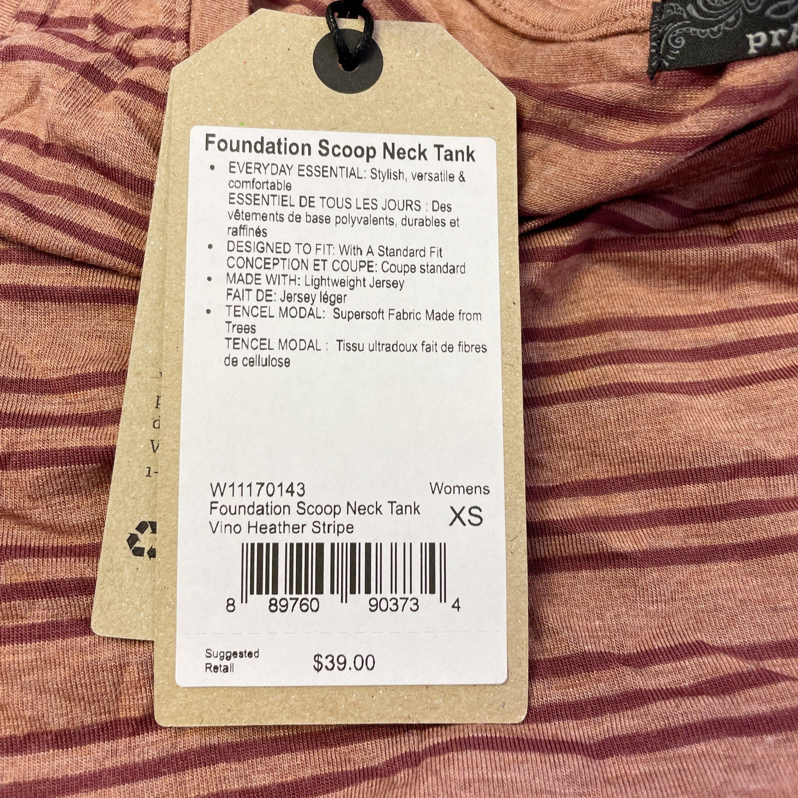 prAna Womens Foundation Tank Top XS Orange Red Scoop Neck Stripe