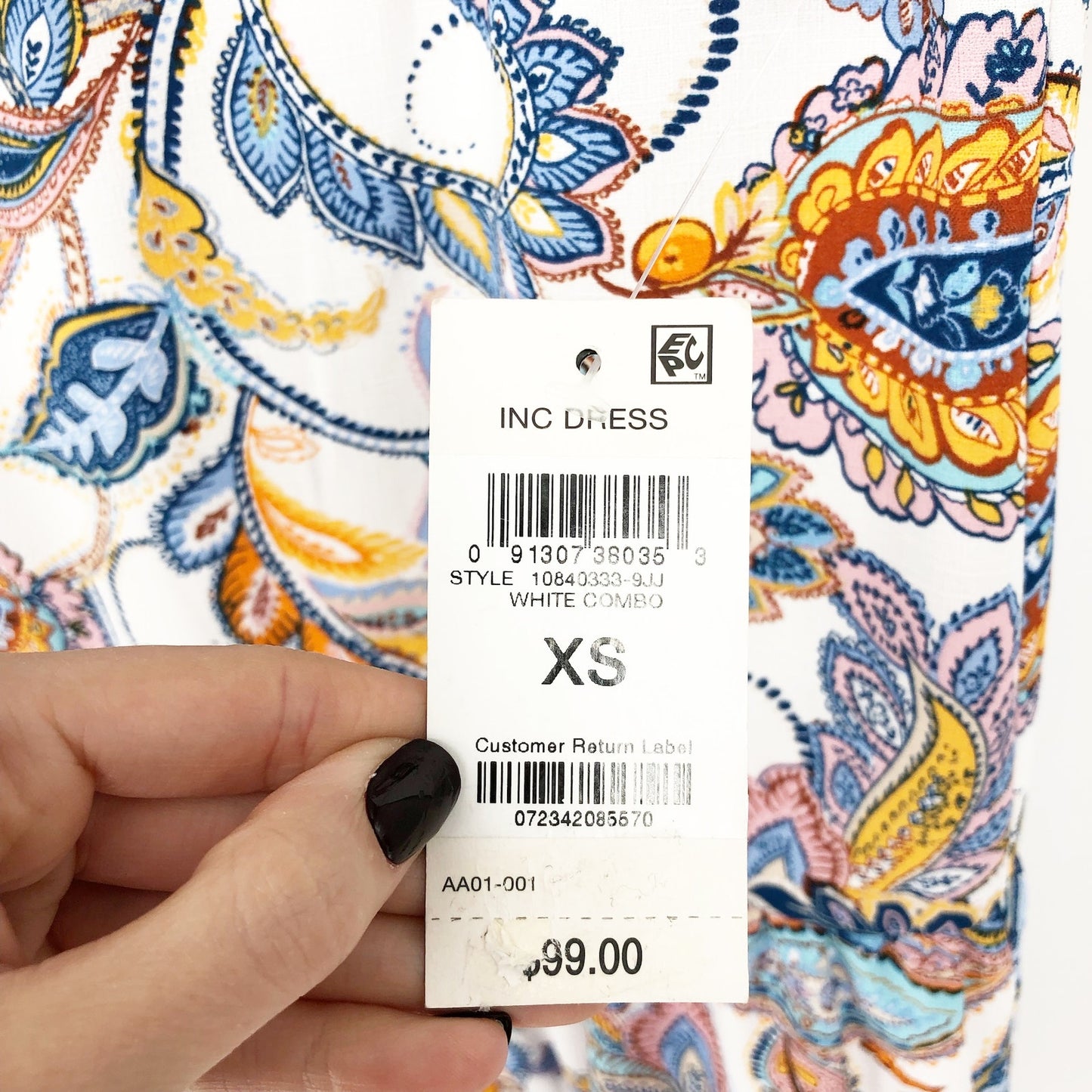 INC International Concepts Womens Paisley Dress XS White Multicolor Vneck NWT