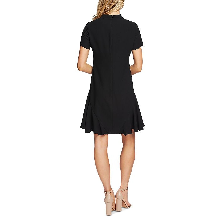 Cece Womens Bow Neck Mini Dress 4 Black Short Sleeve Fit & Flare Cocktail NWT