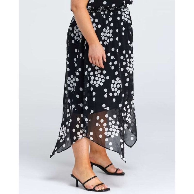 Estelle Womens Adele Spot Midi Skirt 2X Black White Handkerchief Hem NWT