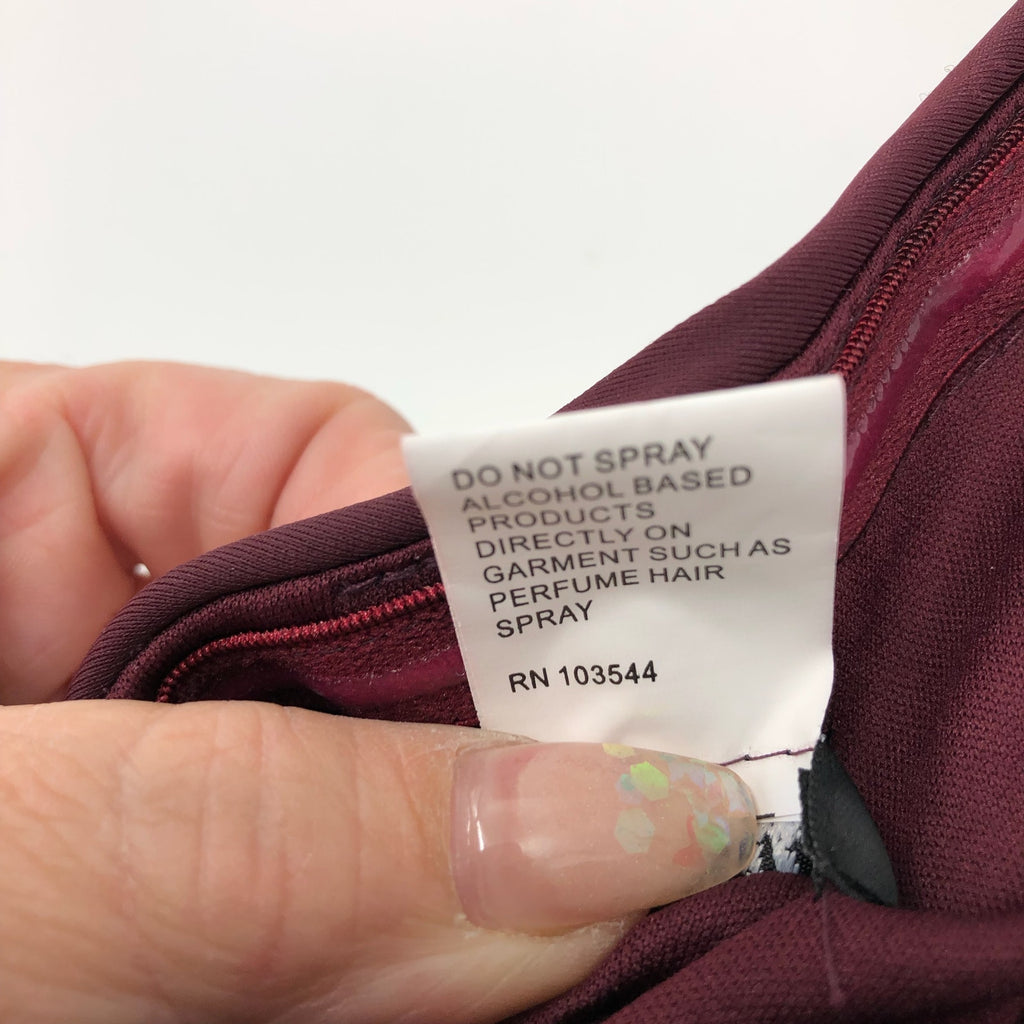 La Femme 29489 Ruched Long Gown Dress 00 Maroon Red Strapless High Slit NWOT