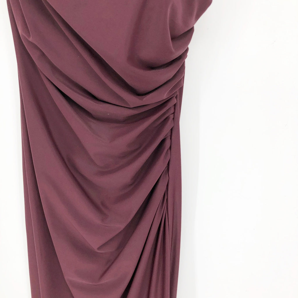 La Femme 29489 Ruched Long Gown Dress 00 Maroon Red Strapless High Slit NWOT