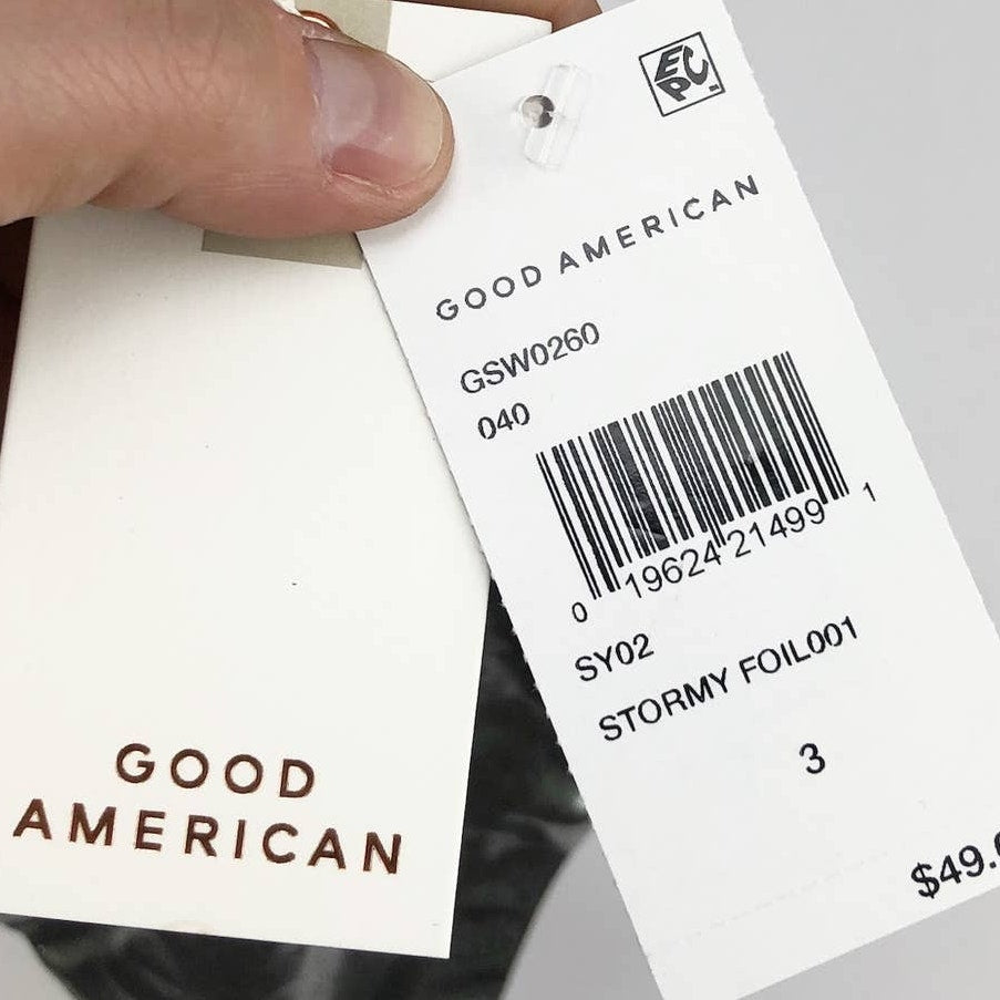 Good American Metallic Better Reversible Swim Bottom 3 Large Silver Green NWT