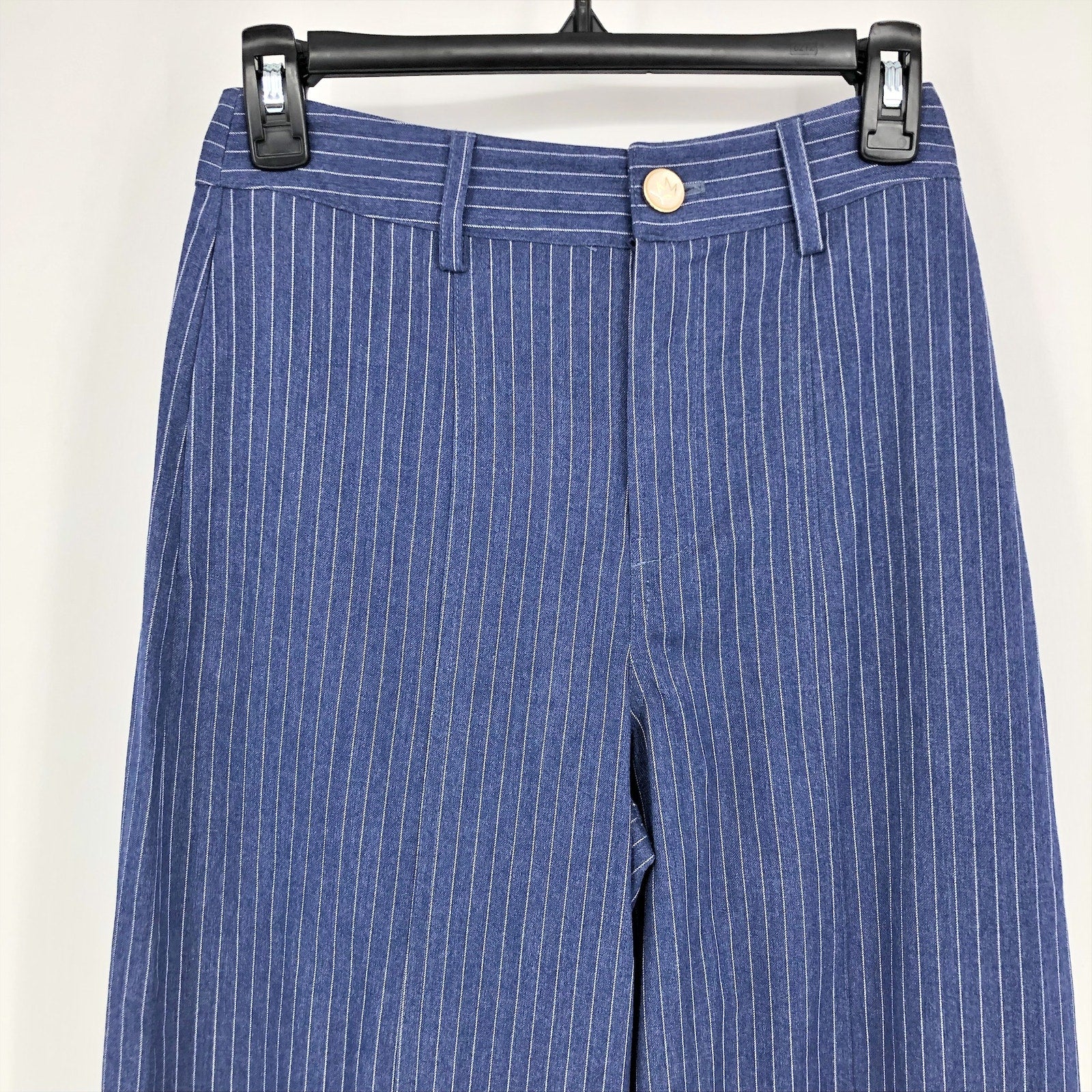 Royalty By Maluma Womens Wide Leg Pants SIZE 2 Blue High Rise Pinstriped NWT