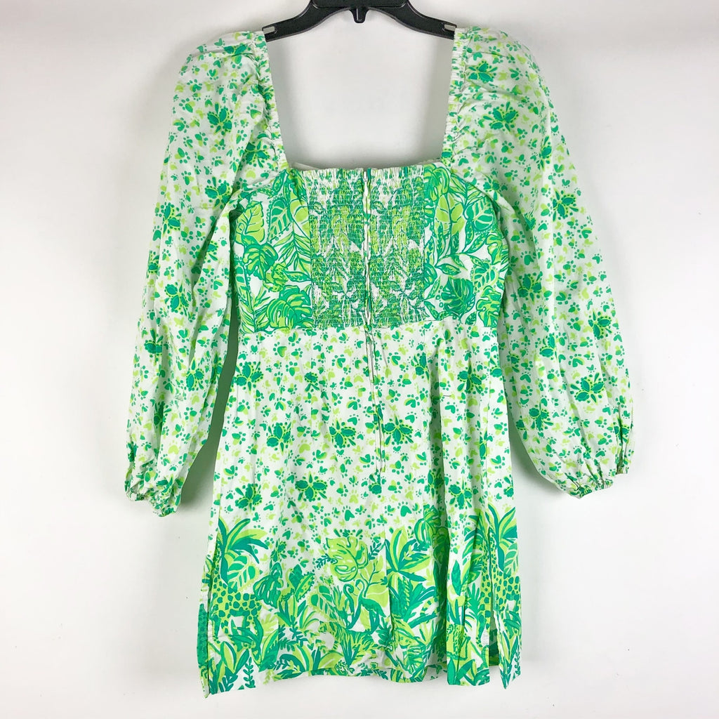 Lilly Pulitzer Womens Esteli Hybrid Dress Romper 4 Green White Puff Sleeve NWOT