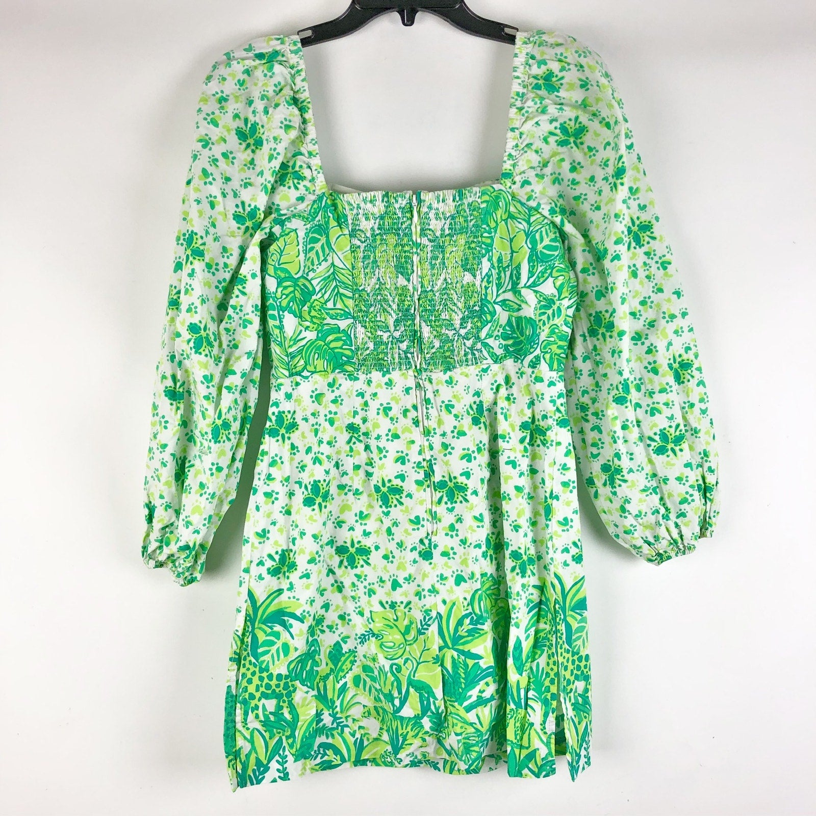 Lilly Pulitzer Womens Esteli Hybrid Dress Romper 4 Green White Puff Sleeve NWOT