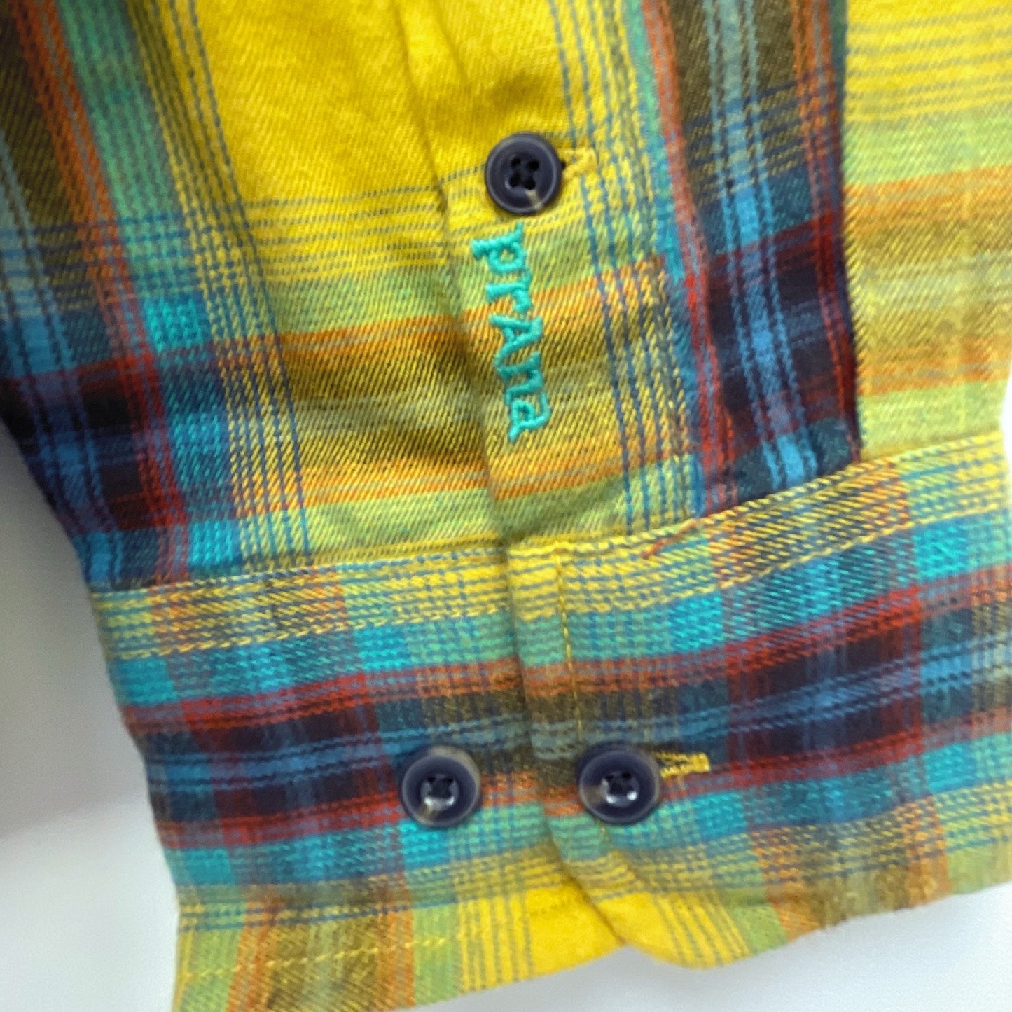prAna Mens Dolberg Flannel Shirt Small Tall Yellow Plaid