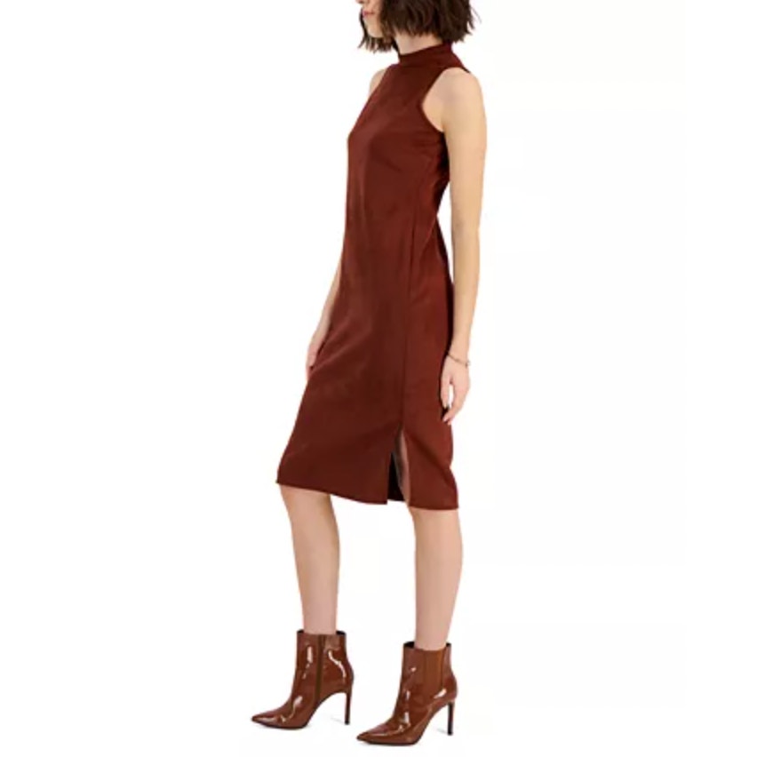 INC International Concepts Midi Dress SIZE 2 Brown Faux Suede Sleeveless NWT