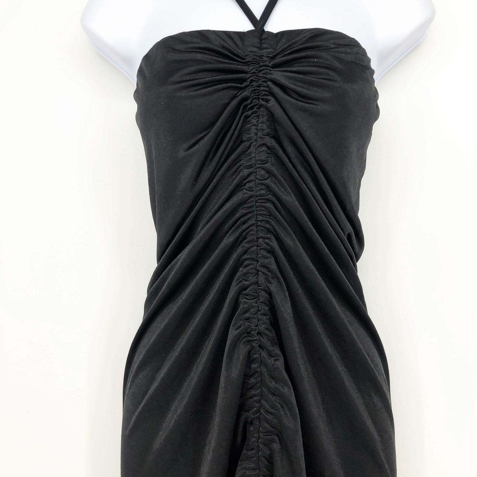 TOPSHOP Women's Bandeau Ruched Halter Midi Dress Black Size 4 Front Vent Slit