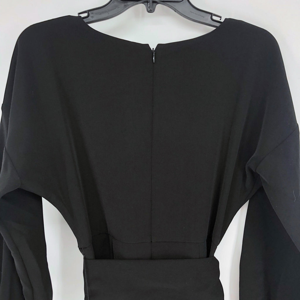 Sachin & Babi Annie Belted Midi Sheath Dress 2 Black Long Sleeve $450